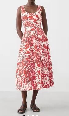 Banana Republic Factory Midi Summer Dress Poplin Corset Waist Women's 4 Petite
